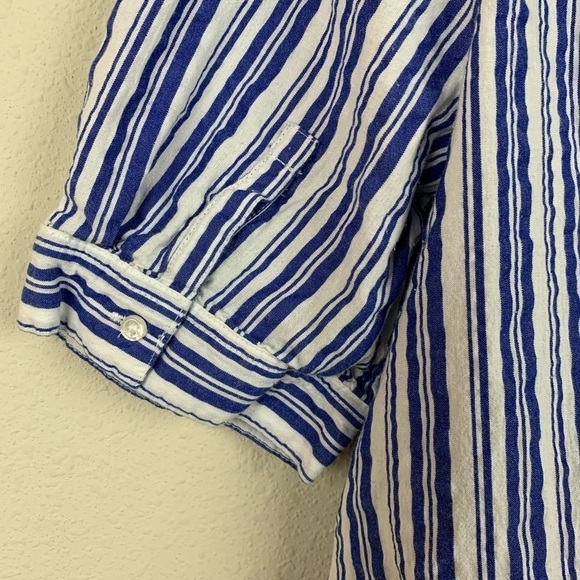 Halogen Blue White Short Sleeve Cropped Boxy Shirt - Picture 4 of 8